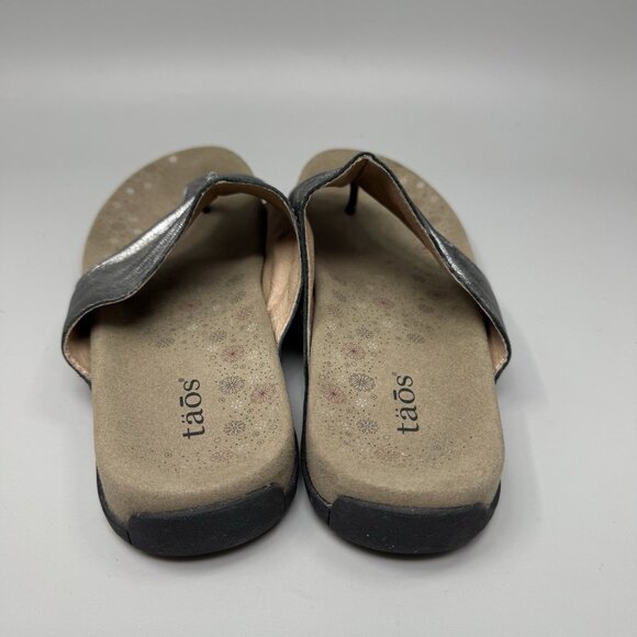 Taos Gift 2 Sandals Women's 9 Pewter Leather Comfort Thong Flip Flop Slip On - Picture 6 of 9